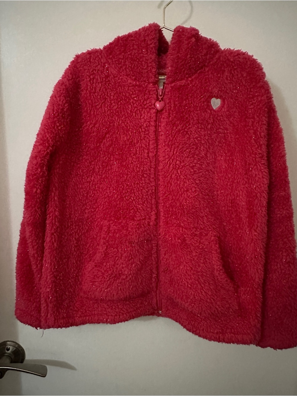 Nula Bug Pink Sparkle Fuzzy Faux Fur Zip Jacket Size 8